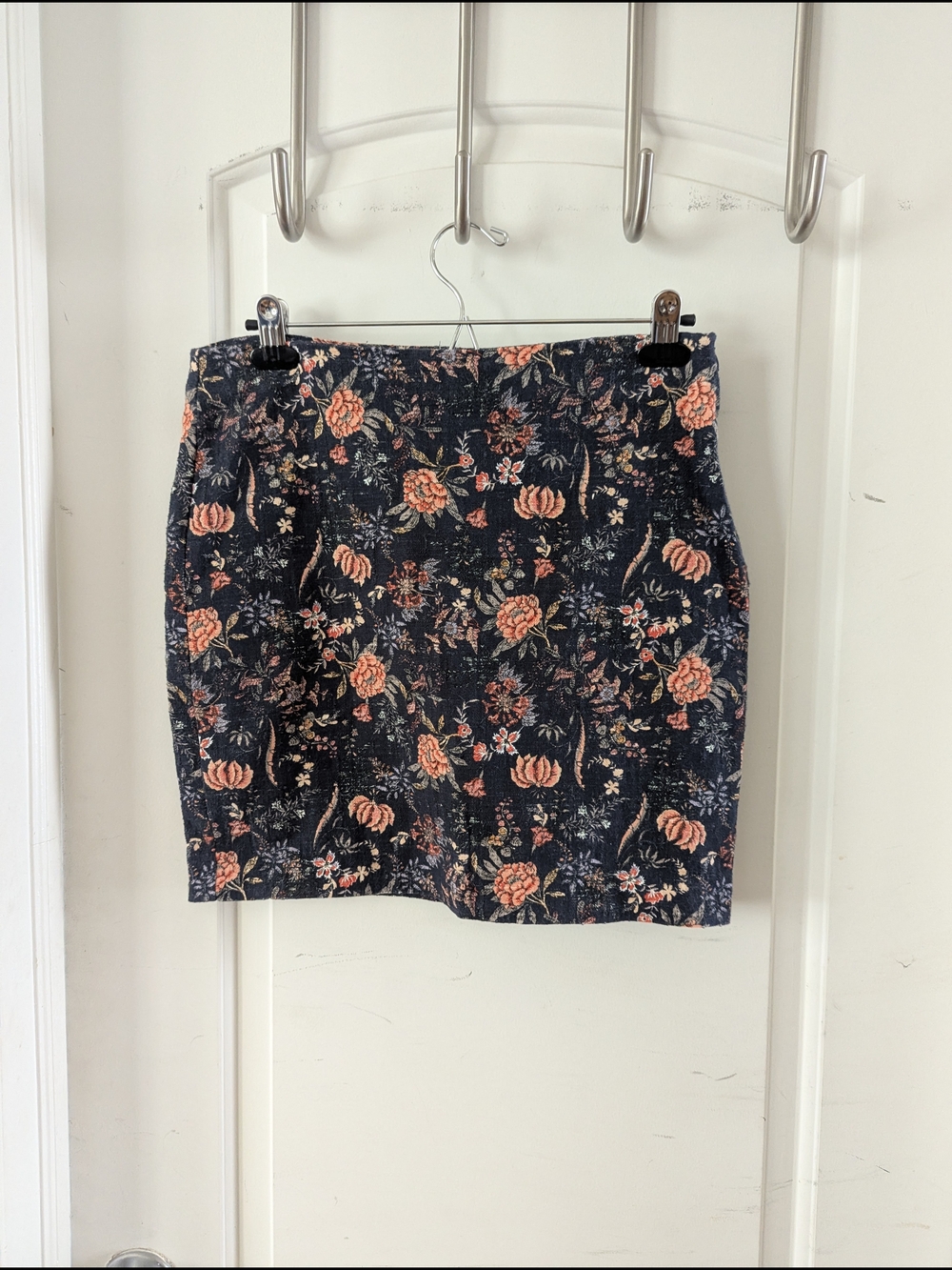 Promod Navy Mini Skirt with Coral Floral Print